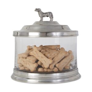 Match Pewter, Glass Cookie Jar with Dog Finial – $479
