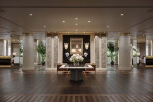 The lobby welcome area at the Waldorf Astoria